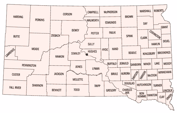 Map of South Dakota Counties